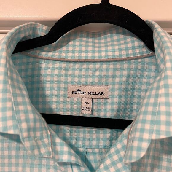 Peter Millar Men's Teal and Blue Checkered Long‎ Sleeve Dress Shirt Sz XL - Picture 4 of 11